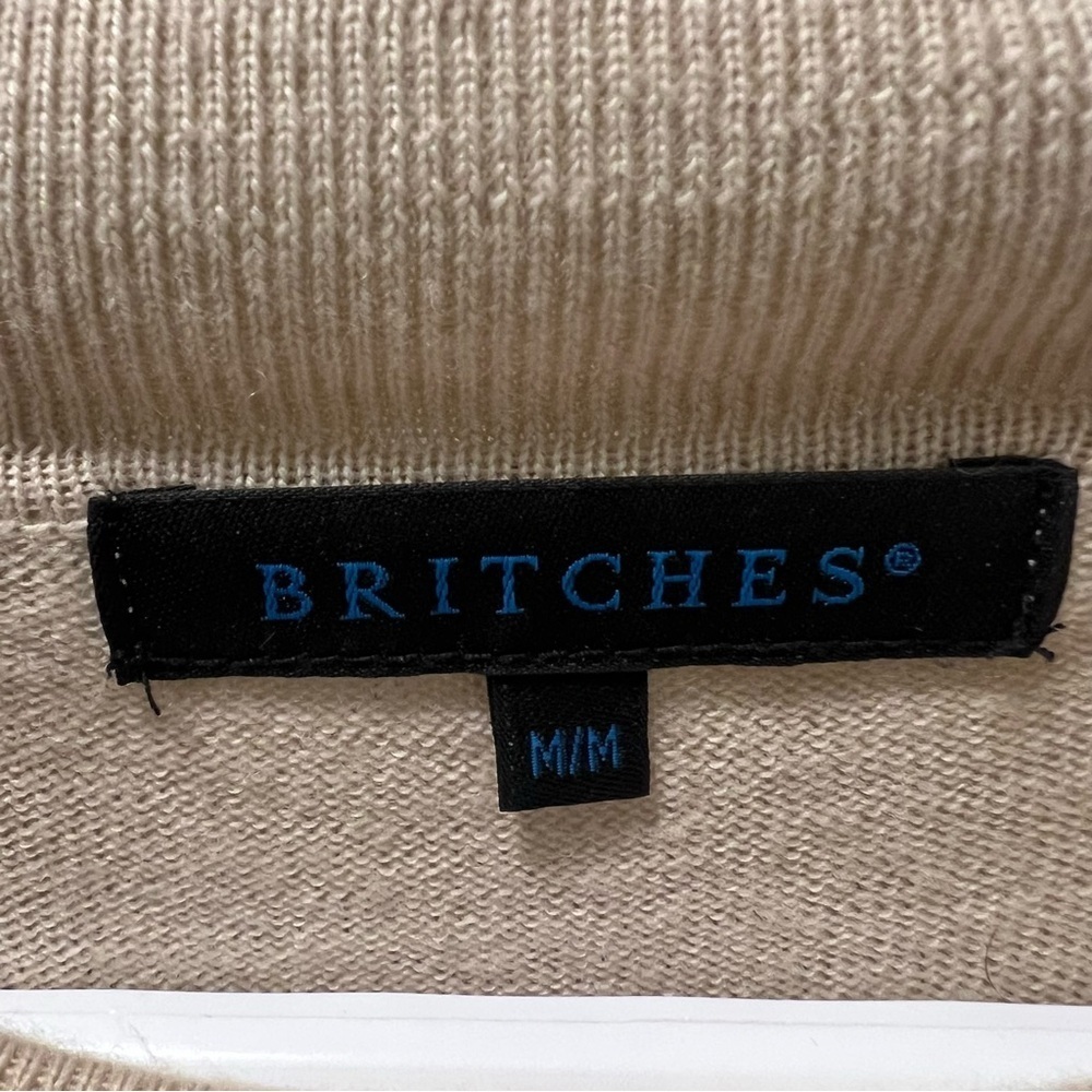 BRITCHES Merino Wool Blend Knit Tan Crew Neck Sweater w/ Ribbed Neckline | Sz M - Picture 3 of 6